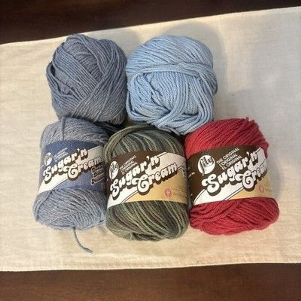 Lot 5 Skeins Lily Sugar'n Cream Cotton Ombre Green Blue Ref Worsted Yarn
